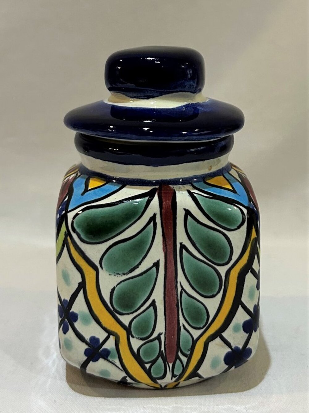 Mexican Pottery Talavera Handmade Painted Colorful Floral Lidded Spice Jar